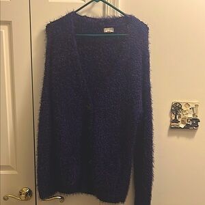 Maison Jules Deep Purple Fuzzy Cardigan